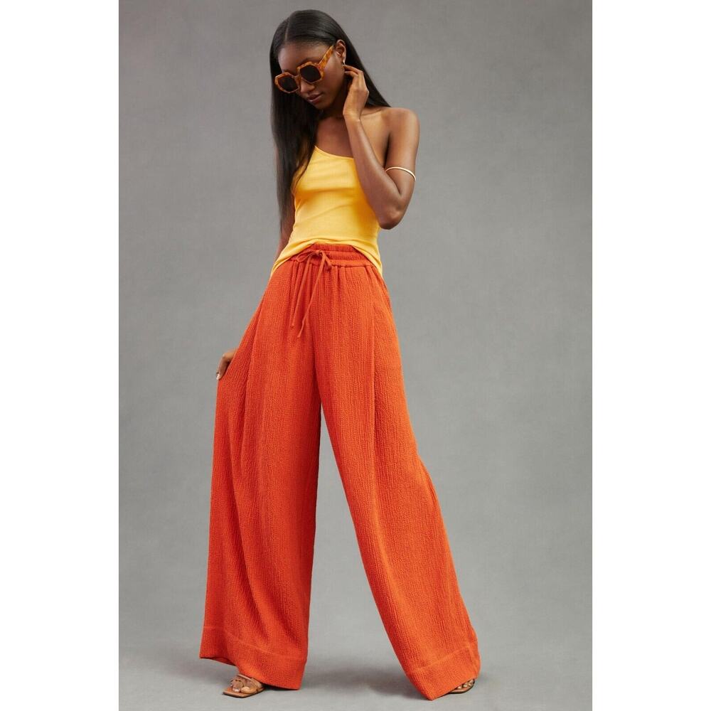 ANTHROPOLOGIE NWT $220 Essentiel Antwerp Wide Leg Orange Crepe Pants Size US 4